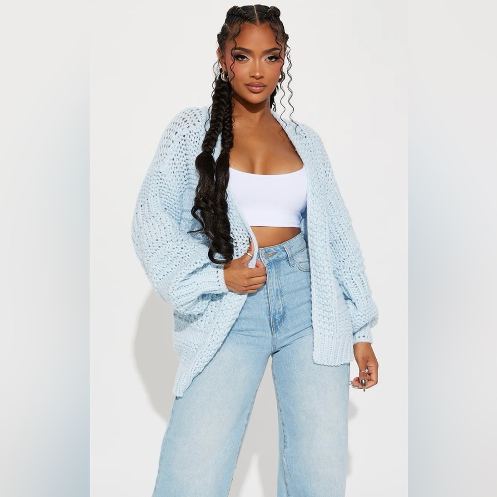 NWT baby blue fuzzy knit cardigan